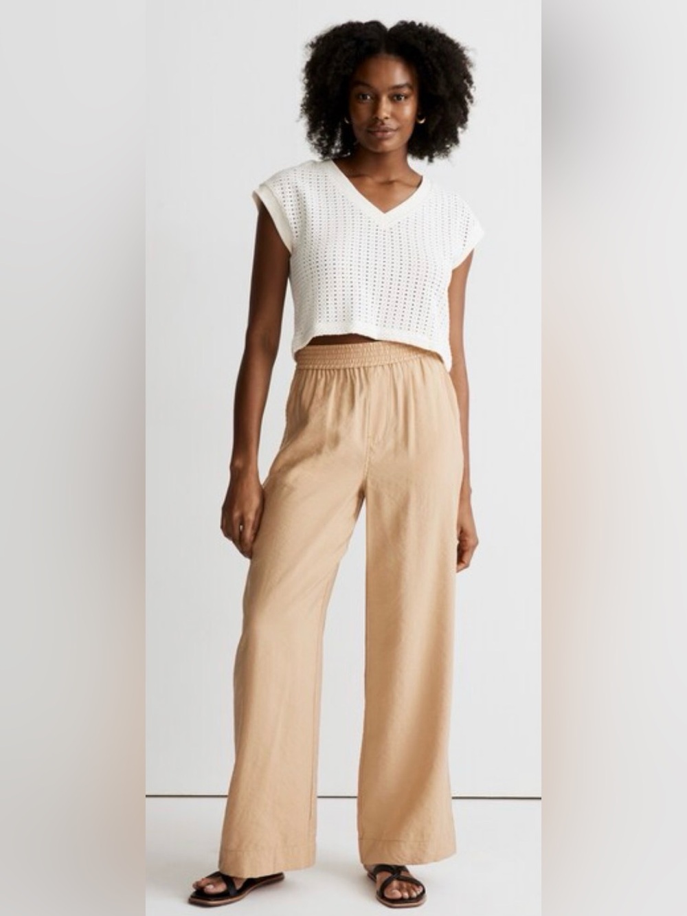 Madewell Knit Mesh V-Neck Crop Tee in Cream, XS, Great Condition!